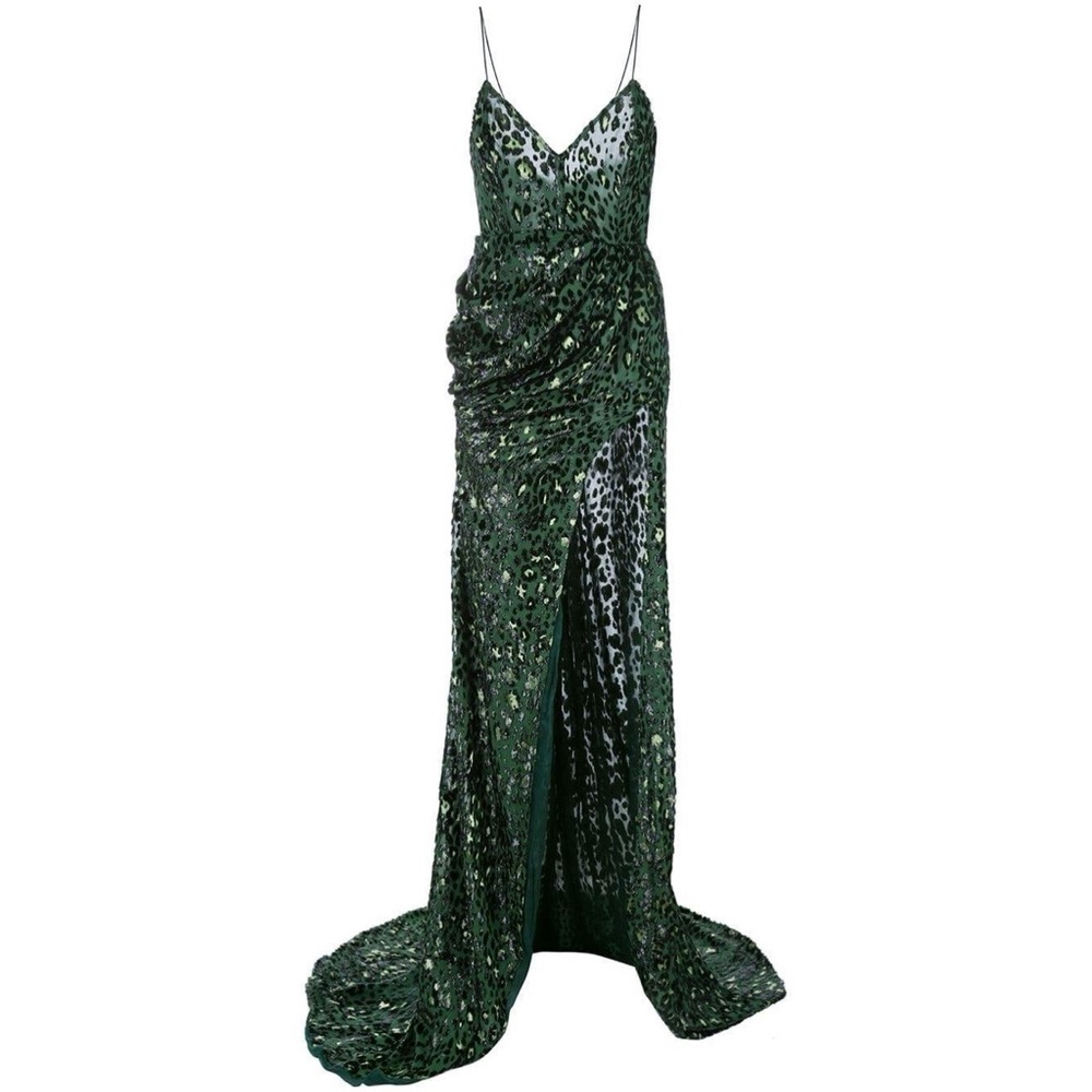 Alex Perry Corset Style Jensen Leopard Metallic Sheer Gown - Picture 4 of 13